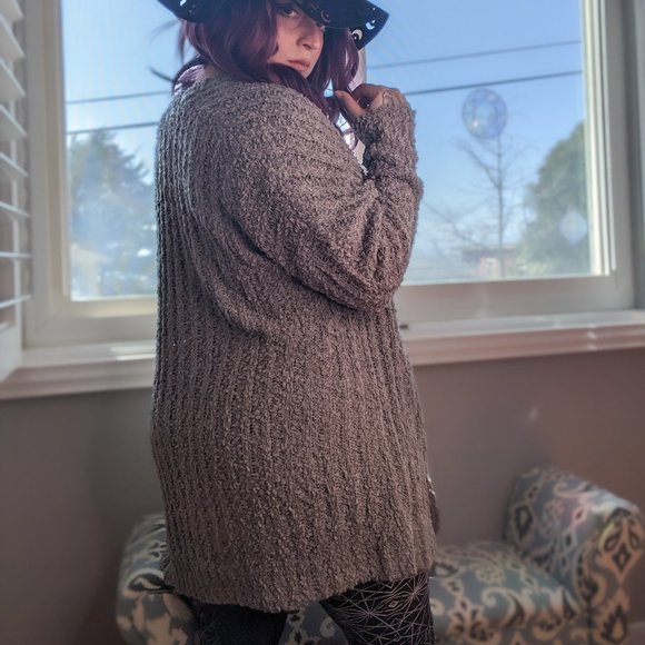 Cozy Popcorn Cardigan Sweater - Grey - Picture 6 of 6